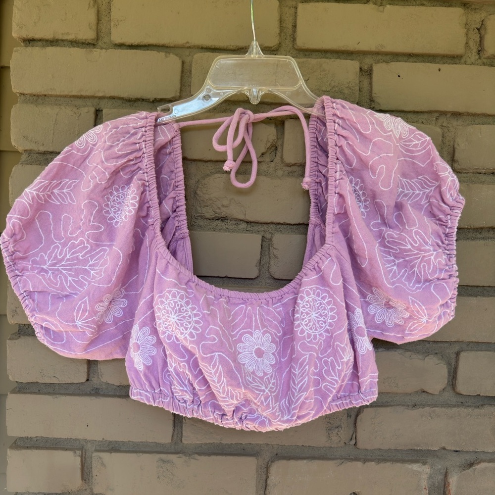 Free People Lavender Embroidered Blouse